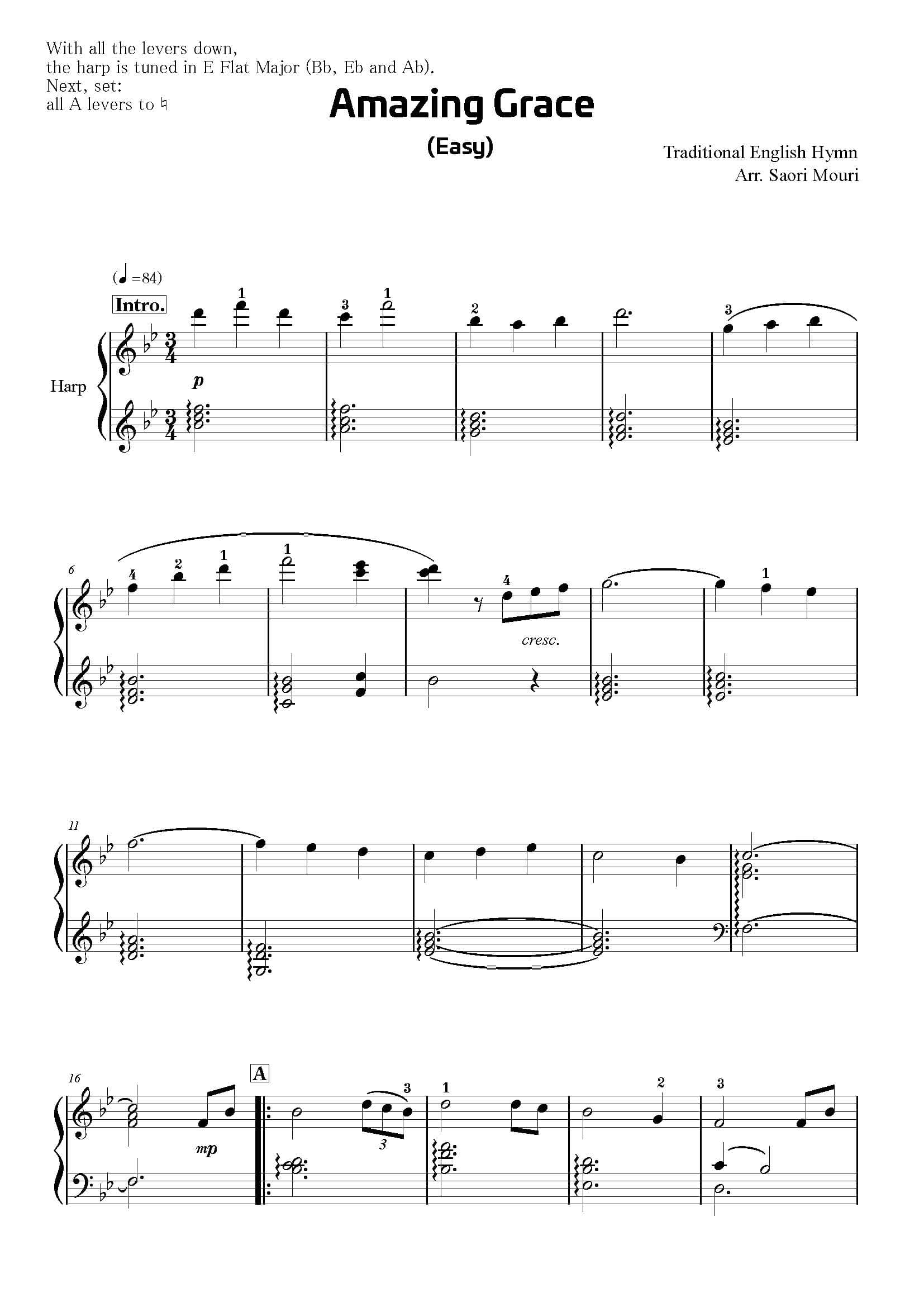 Trad. anglais : Amazing Grace, arrangement de Saori MOURI