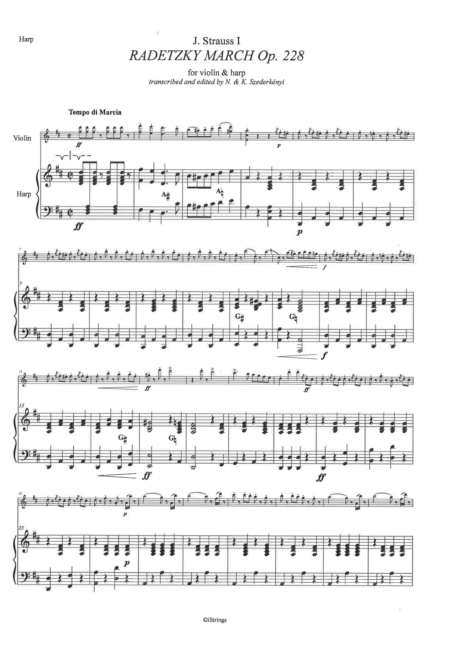 STRAUSS Johann: Radetzky March, Bearbeitung von Nandor und Katrina Szederkenyi für Violine und Harfe