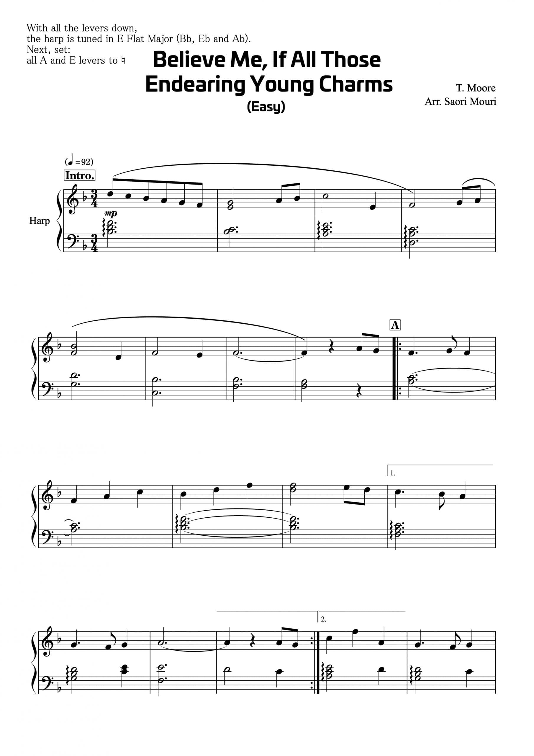 MOORE T. : Believe Me, If All Those Endearing Young Charms, arrangement de Saori MOURI