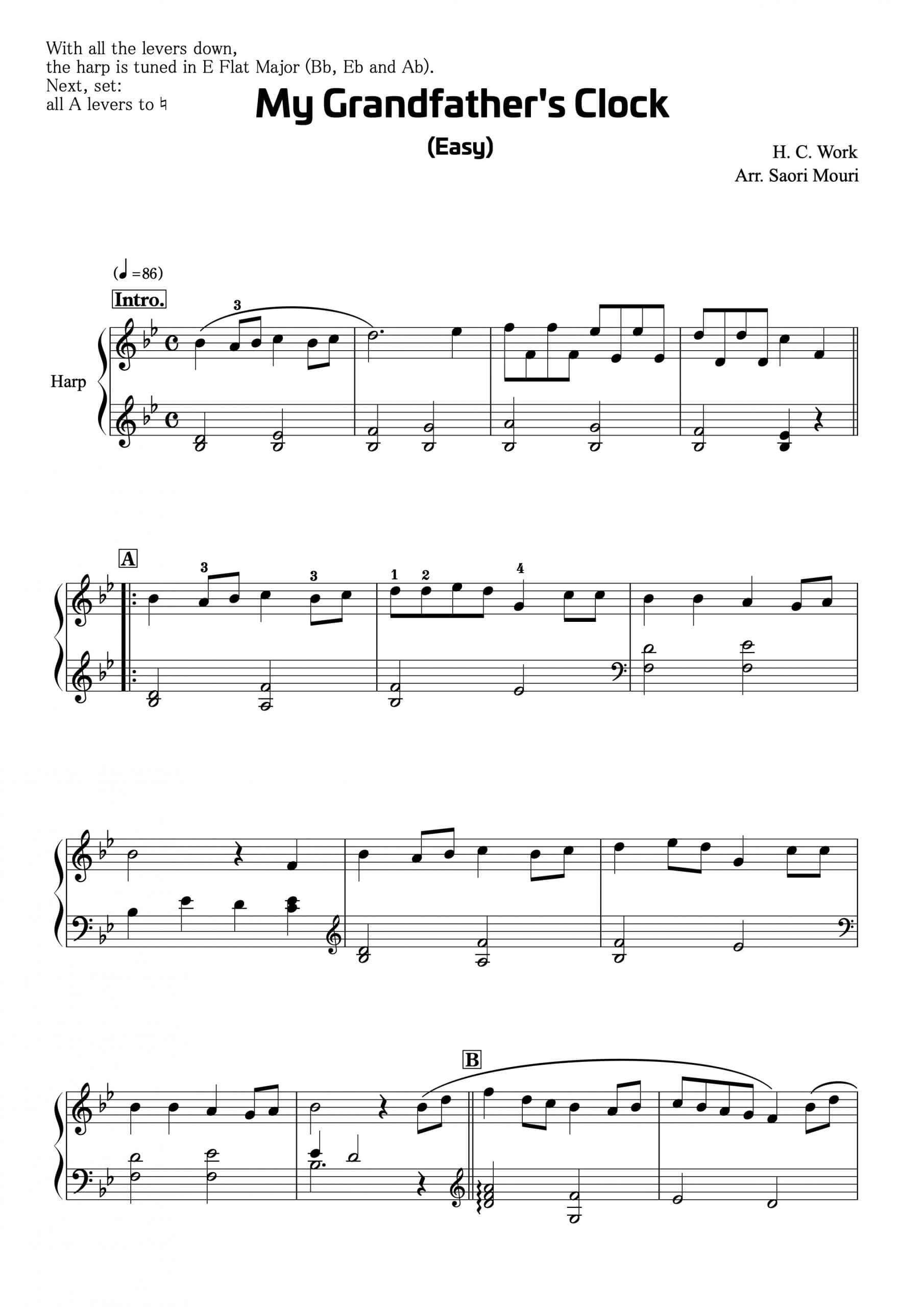 WORK H.C. : My Grandfather's Clock, arrangement de Saori MOURI - version téléchargeable
