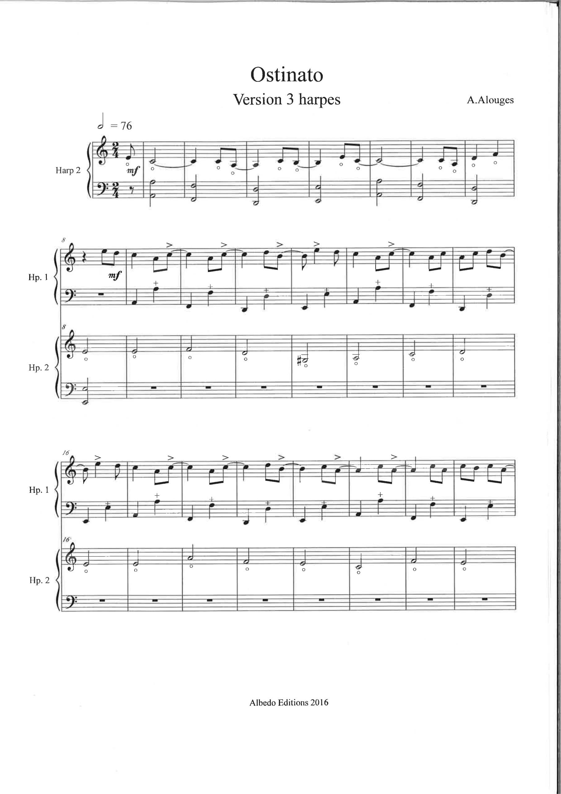 ALOUGES Agnes : Ostinato pour 3 harpes (pedales ou celtiques) – Image 2