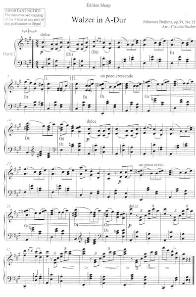 BRAHMS J. : Waltzer in A-Dur Op. 39, n°15 - Arr. STUDER Claudia – Bild 2