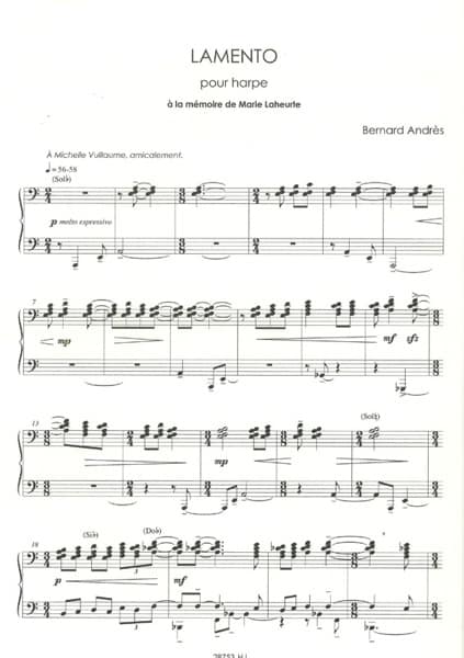 ANDRES Bernard : Lamento pour Harpe
