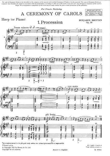 BRITTEN Benjamin : Ceremony of Carols Partie solo harp part BH060-014123