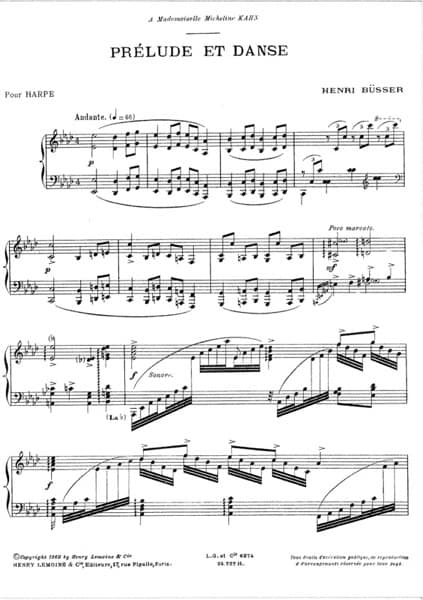 BUSSER Henri : Prelude et Danse pour Harpe