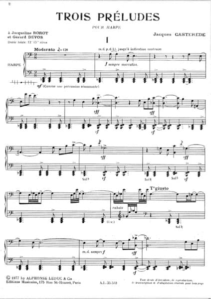 CASTEREDE Jacques : 3 Preludes pour Harpe