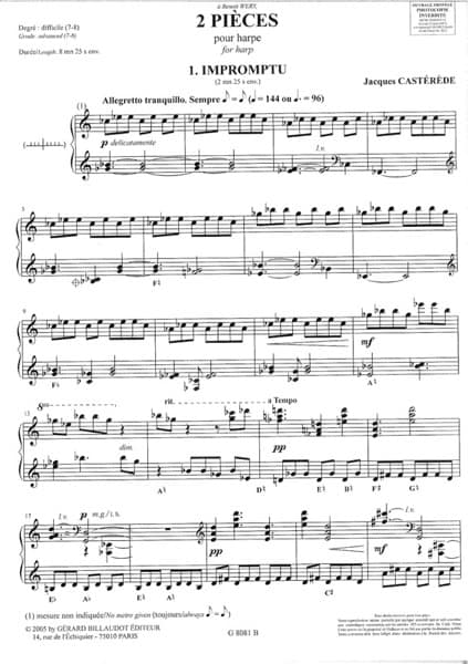 CASTEREDE Jacques : 2 Pieces (Pastorale + Impromptu)