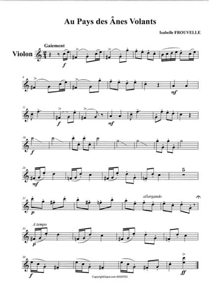 FROUVELLE Isabelle : Au Pays des Anes Volants, für Hakenharfe und Violine