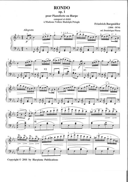 BURGMULLER Friedrich : Rondo Op. 1 pour harpe (ou piano)