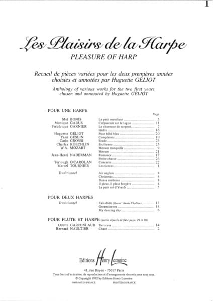 GELIOT Huguette: Plaisirs de la Harpe 1