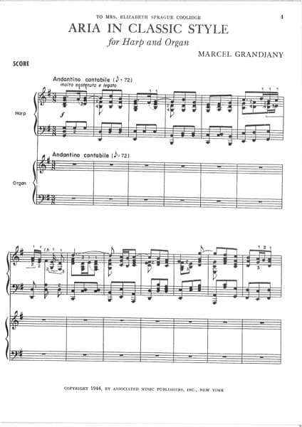 GRANDJANY Marcel : Aria in Classic Style H et orgue