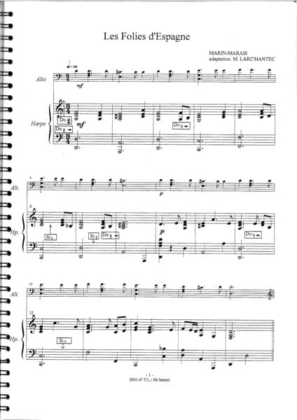 LARC'HANTEC M : Les Folies d'Espagne/M. Marais HC et Alto - 3e C