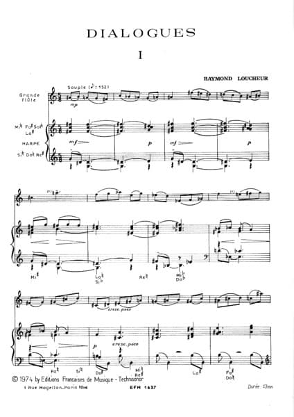 LOUCHEUR Raymond : Dialogues - Flute et Harpe