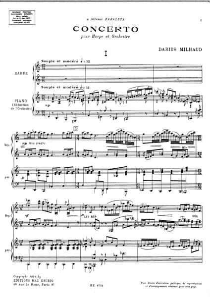 MILHAUD Darius : Concerto - Reduction par l'auteur
