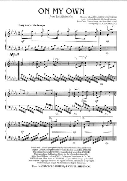 POMERANZ Felice : On my own (aus der Komödie "Les Miserables")