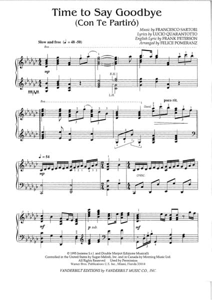 POMERANZ F. : Time to say goodbye (Con te partiro par Bocelli)