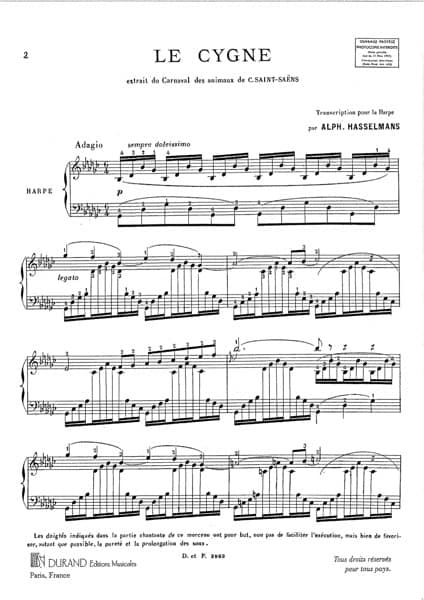 SAINT-SAENS Camille : Der Schwan für Harfe solo, Hasselmans DF3962
