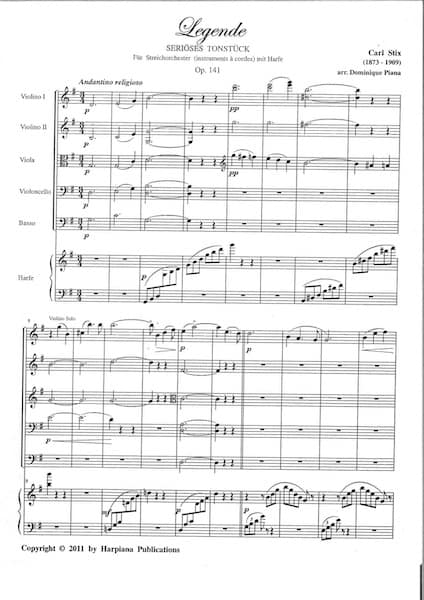 STIX Carl : Legende "Pièce Serieuse" pour harpe et orchestre à cordes – Image 2