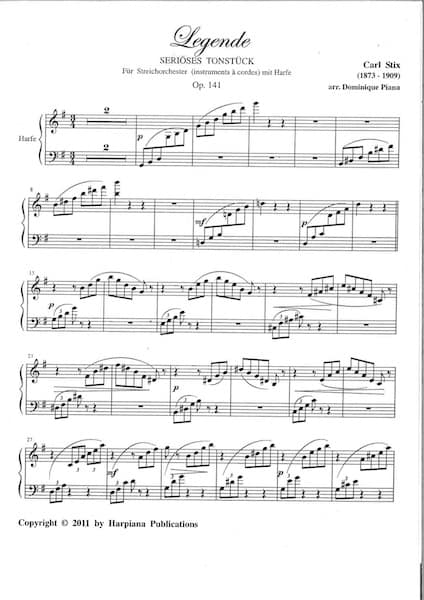 STIX Carl : Legende "Pièce Serieuse" pour harpe et orchestre à cordes