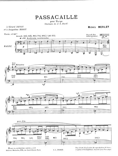 MERLET Michel : Passacaille pour harpe (Ostinato J. S. Bach)