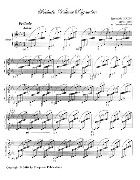HAHN Reynaldo : Prelude, Valse et Rigaudon Solo Harp REF.GU107