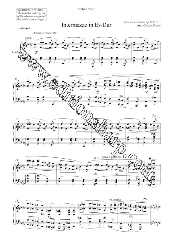 BRAHMS J. : Intermezzo Op. 117, n°1 - Arr. STUDER Claudia – Bild 2