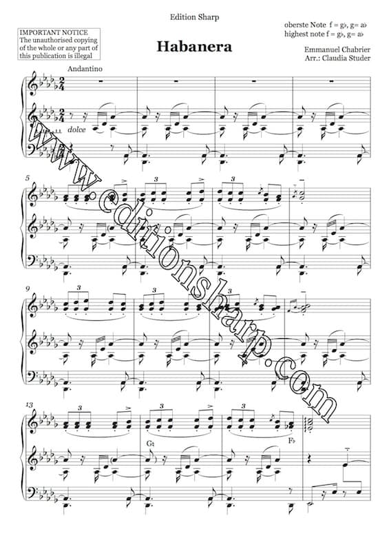 CHABRIER Emmanuel : Habanera - Arr. STUDER Claudia – Bild 2