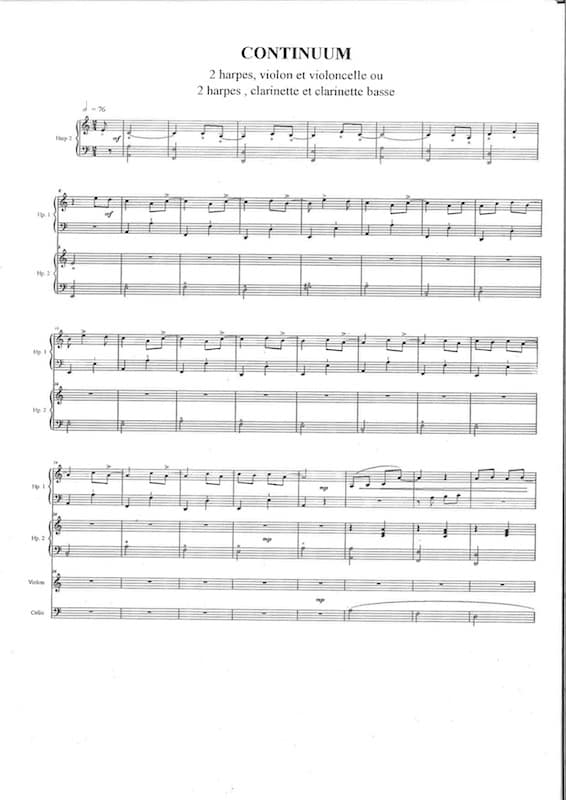 ALOUGES Agnes : Continuum, für kleine Besetzung (2 Harfen, Violine, Cello, oder Klarinette und Bassklarinette) – Bild 2