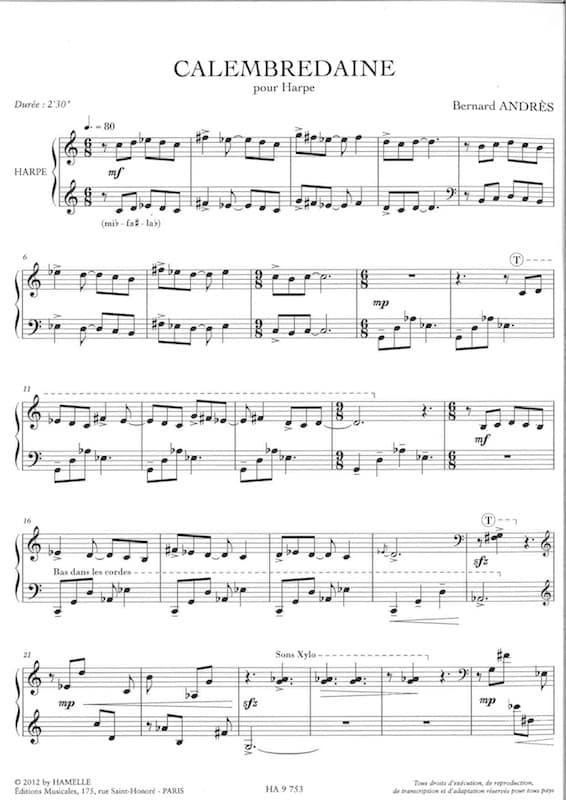 ANDRES Bernard : Calembredaine pour Harpe