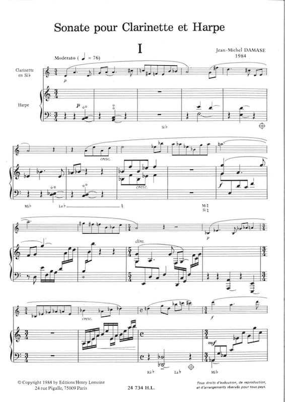DAMASE Jean-Michel : Sonate pour Clarinette et Harpe 24734 H.L. – Bild 2