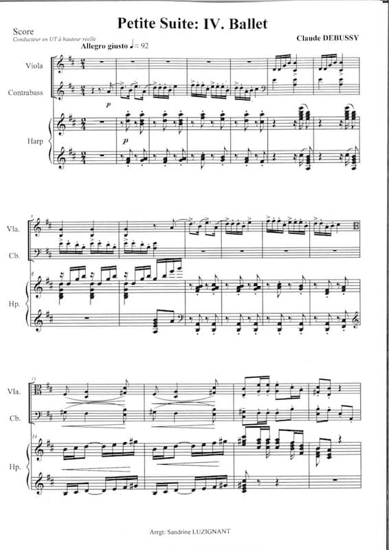 DEBUSSY Claude : Petite Suite IV. Ballet - transcr. pour harpe, alto et contrebasse par Sandrine Luzignant – Image 2