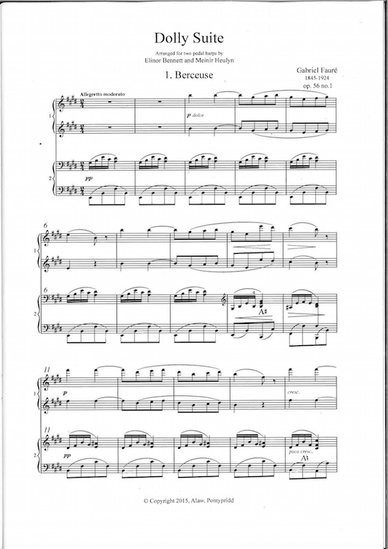 FAURE Gabriel : 4 Movements aus: "Dolly Suite", für 2 Pedalharfen, Arr. E Bennett und M. Heulyn – Bild 3