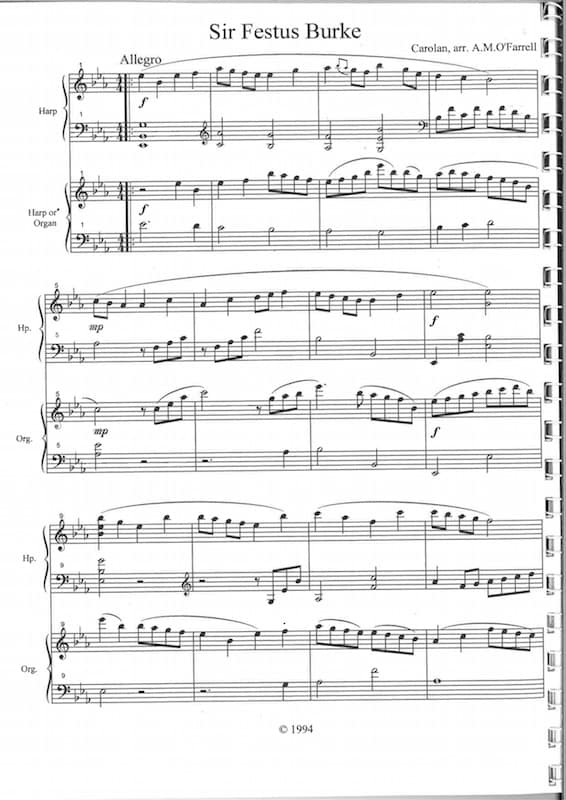 O FARRELL Anne Marie : Sir Festus Burke by Carolan, für 2 Hakenharfen oder Hakenharfe und Orgel – Bild 2