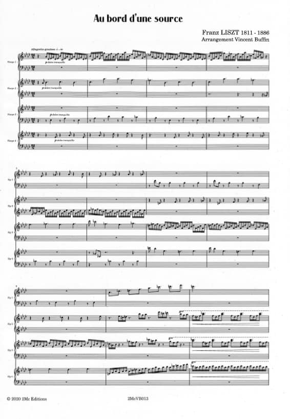 LISZT Franz: "Au Bord d'une Source" for 4 harps, arr. BUFFIN Vincent